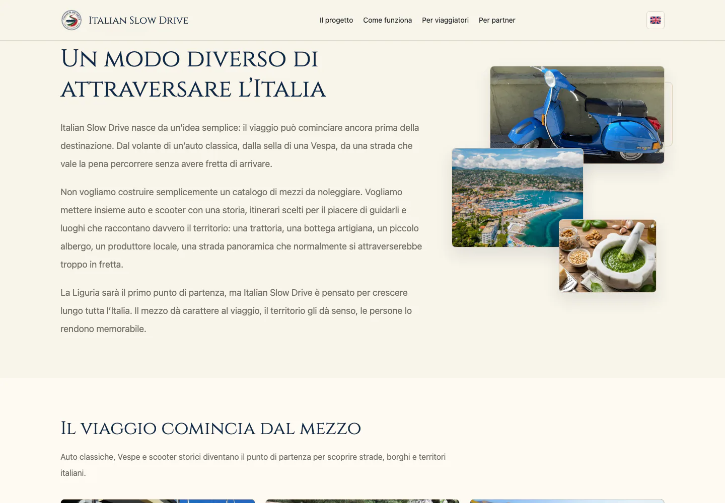 Sezione di presentazione del progetto Italian Slow Drive