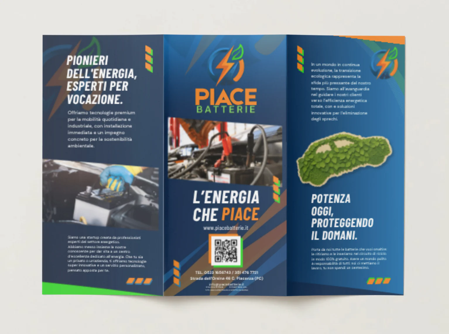 Brochure Piace Batterie — copertina e pannelli esterni