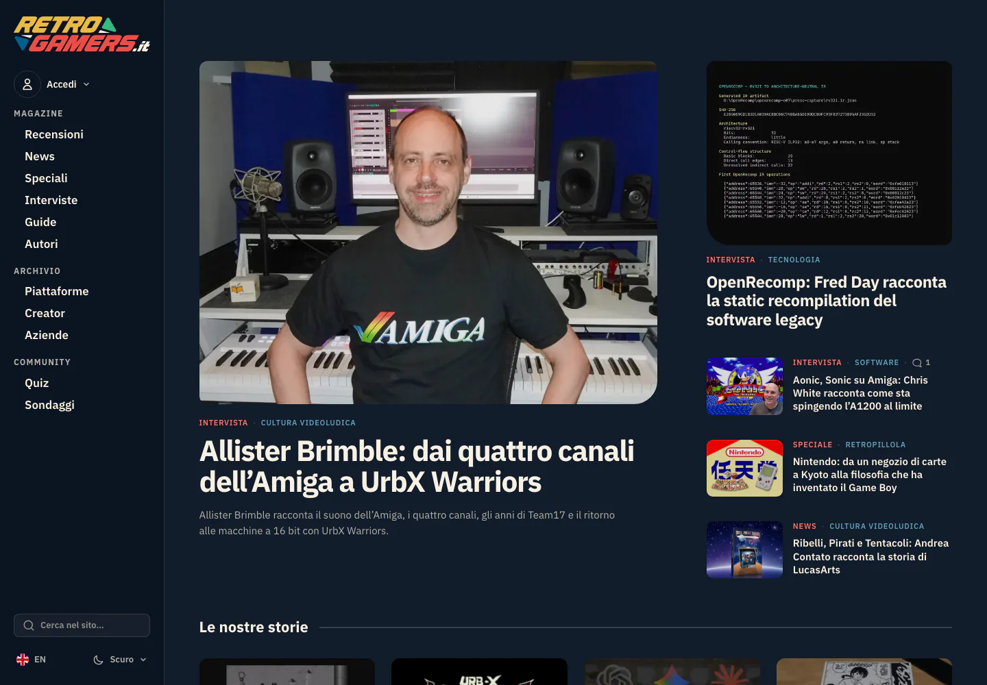 Nuova homepage di Retro-Gamers in modalità scura